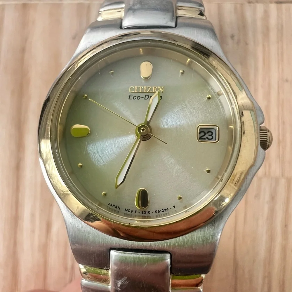 Citizen eco-drive ladies round two-tone bracelet solar dress watch